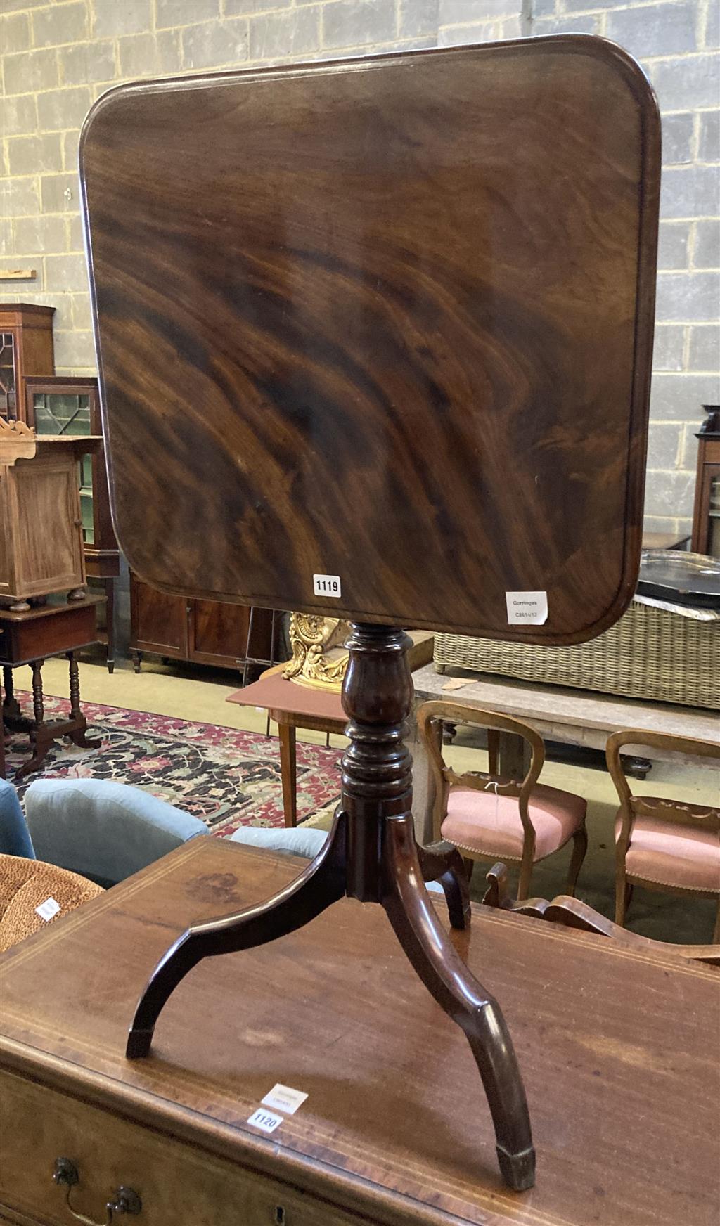 A Victorian mahogany tilt top tripod wine table, width 60cm depth 52cm height 75cm
